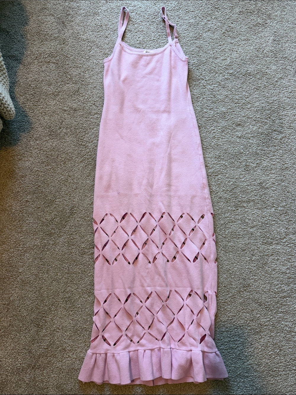 Pink Knit Cutout Maxi Dress with Ruffle Hem